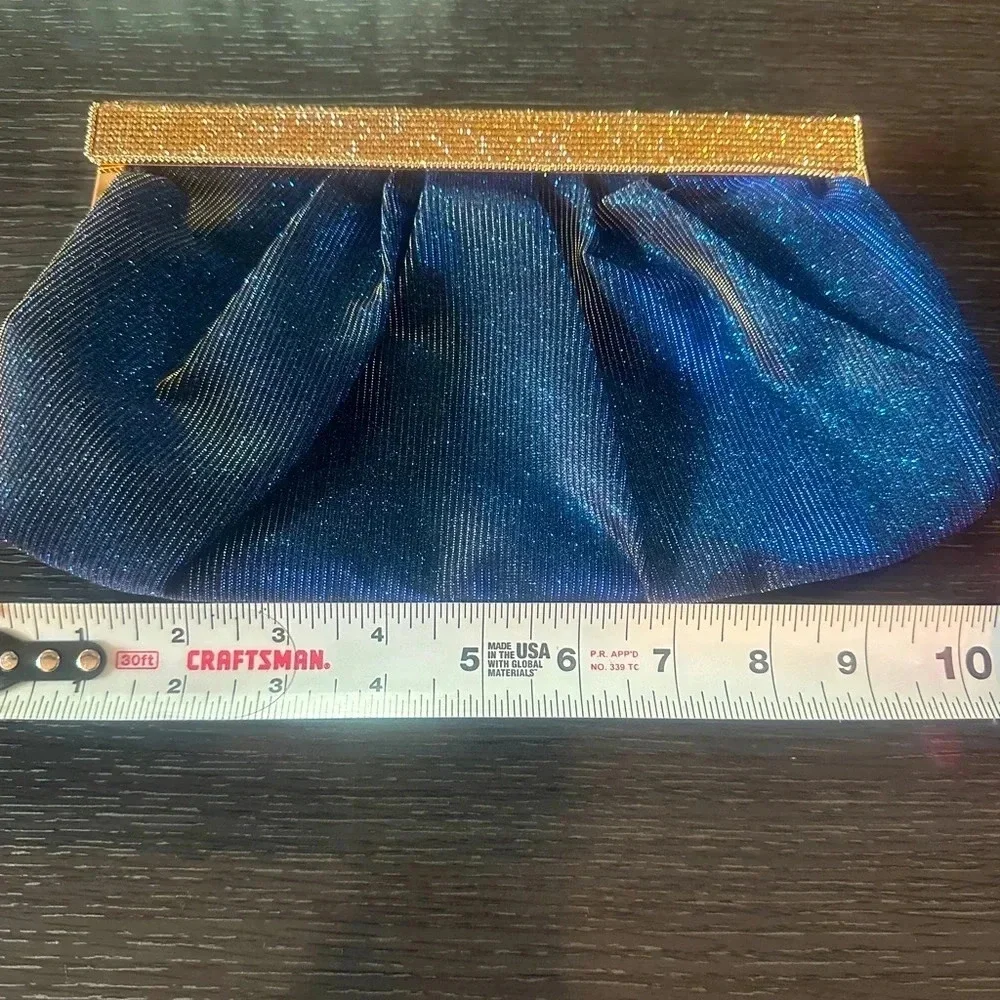 Blue sparkling evening clutch with crystals - Picture 4 of 14